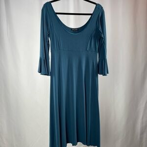 Zen Knits Bell Sleeve Beaded Scoop Neck Dress in Blue Size Medium